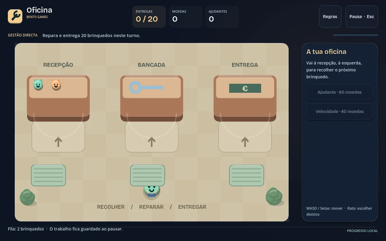 Bento Oficina a meio de um jogo